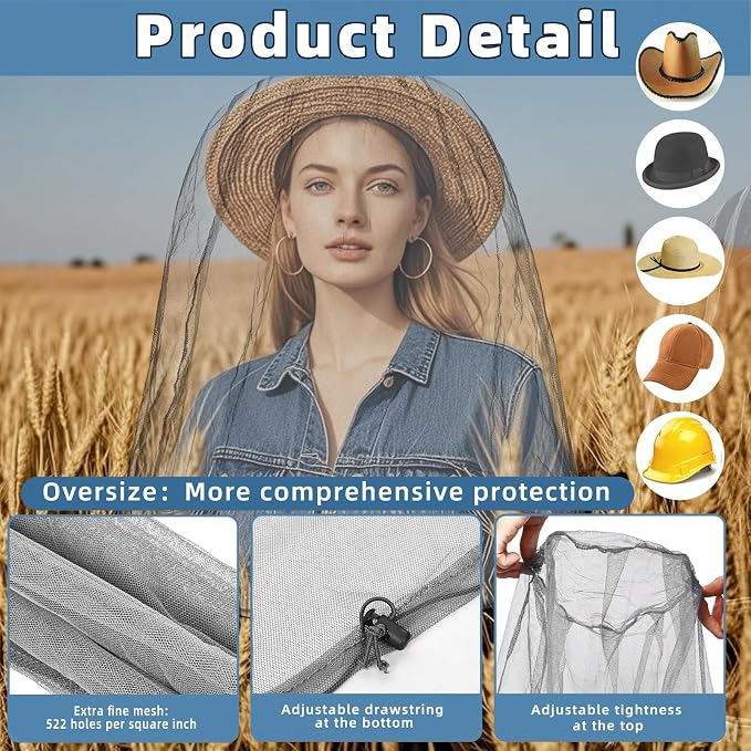 Oversized Mosquito Net 42 x 25 Inches Ultra Large Mosquito Head Net Face Neck - Image 3