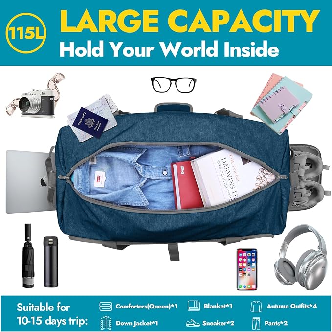 Canway 115L Travel Duffel Bag, Foldable Weekender Bag - Image 3