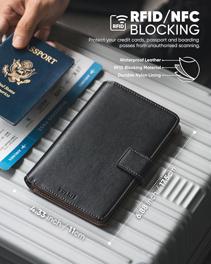 VULKIT Passport Holder with Airtag Holder RFID Blocking Passport Wallet Travel - Image 3