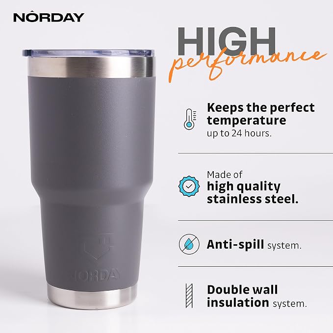 NORDAY | Tumbler with Lid - 30oz - Grey Insulated Tumbler - Stainless Steel - Image 2
