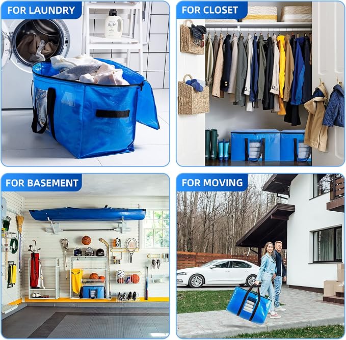 TAILI Extra Large Moving Bags, 4 Pack Blue Heavy Duty Totes - Image 7