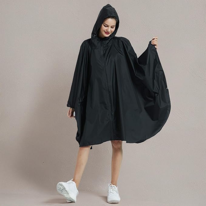 Rain Poncho Jacket Coat Hooded Zipper Style - Image 8