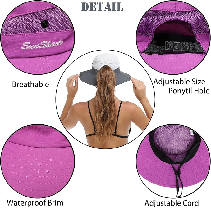 Womens Summer Sun Hat Beach Hat Wide Brim Outdoor UV Protection Hat Foldable - Image 3