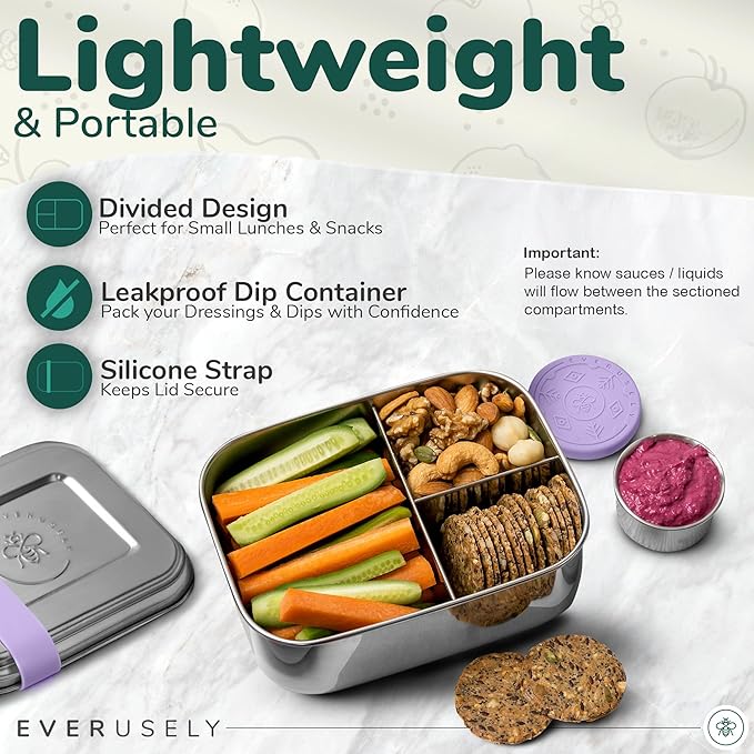 Everusely - Bento Box - Lavender, 27oz / 0.8 L - Stainless Steel Lunch Box - 3 - Image 4