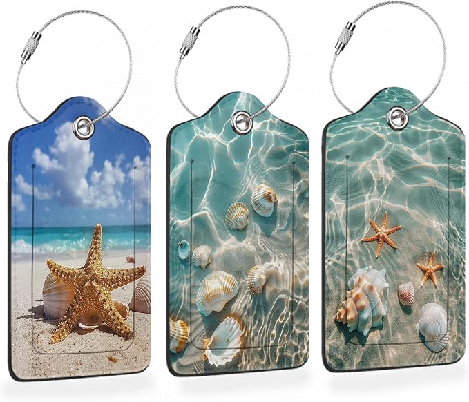 Starfish on Sunny Beach 3 PCS PU Leather Luggage Tags by Losthll