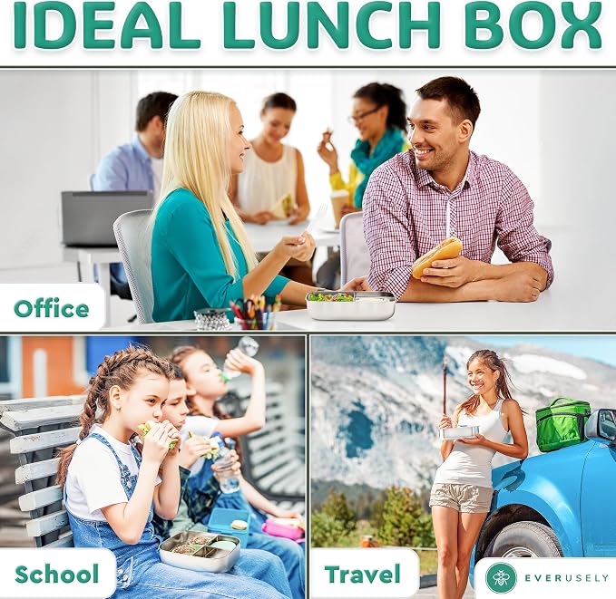 Everusely - Bento Box - Green, 47oz / 1.4 L - Stainless Steel Lunch Box - 3 - Image 7