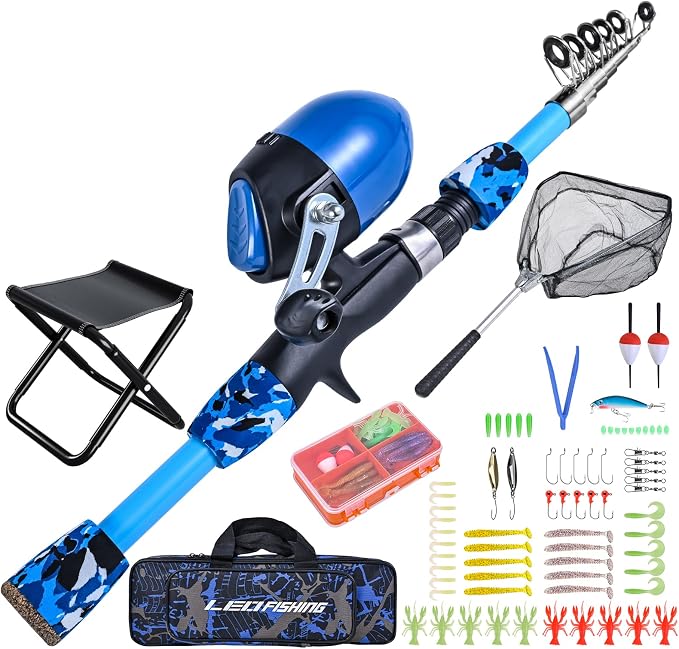 LEOFISHING 170cm/5.6ft Kids Fishing Rod Set Portable Telescopic Kids Fishing by LEOFISHING
