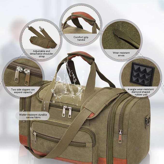 Men'S Duffle Bag For Travel, Expandable Canvas Duffel Bags Overnight Weekend - Image 5