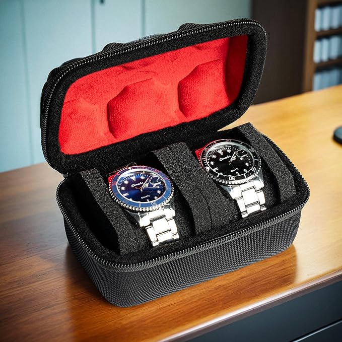 Hard Compact Watch Roll travel case, 2 Slots Portable holder and Organizer by forBetterLife