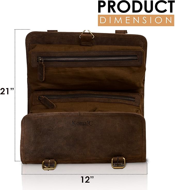 KomalC Premium Buffalo Leather Hanging Toiletry Bag Travel Dopp Kit - Image 3