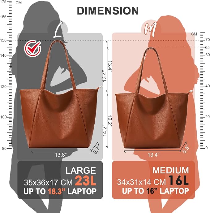 KALIDI Large Tote Bag Vegan Leather Casual Zipper Work Bag Weekender Hobo - Image 4