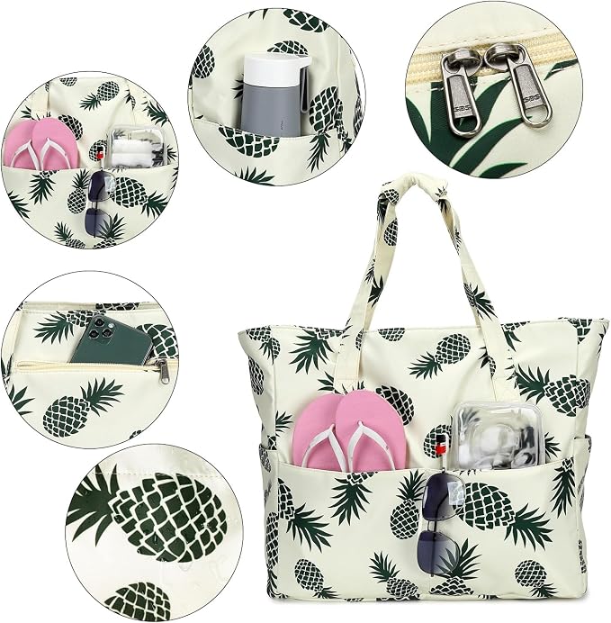 LEDAOU Large Beach Tote Bag Women Waterproof Sandproof Zipper Beach Tote Bag - Image 7