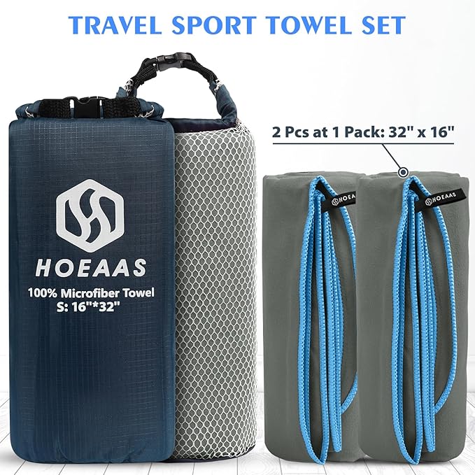 HOEAAS 2 Pack Microfiber Camping Towels, Quick Dry Towel, Super Absorbent Ultra - Image 2