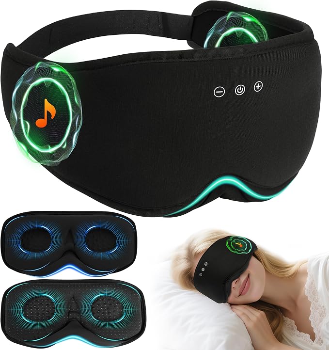 LC-dolida Bamboo Cotton Bluetooth Sleep Mask, 2 in 1 3D Soft Sleep Mask by LC-dolida
