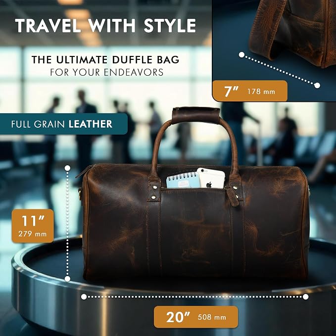 ELIZO Leather Duffle Bag For Men Women REAL FULL GRAIN Travel Overnight - Image 2