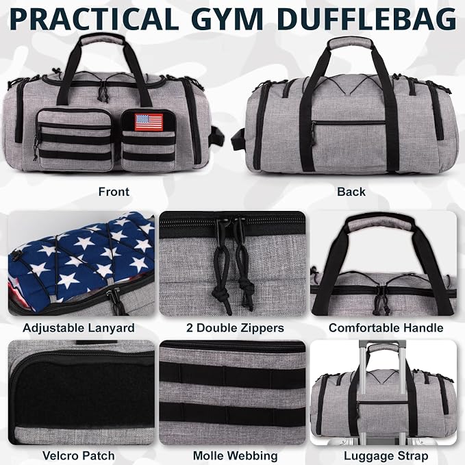 Tactical Gym Bag for Men，50L Large 3 in 1 Sports Duffle Bag - Image 6