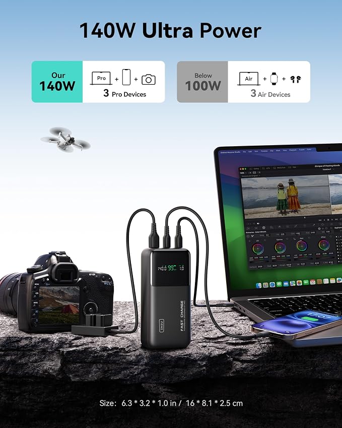 INIU 140W Power Bank, Compact 25000mAh High Capacity Laptop Portable Charger - Image 3