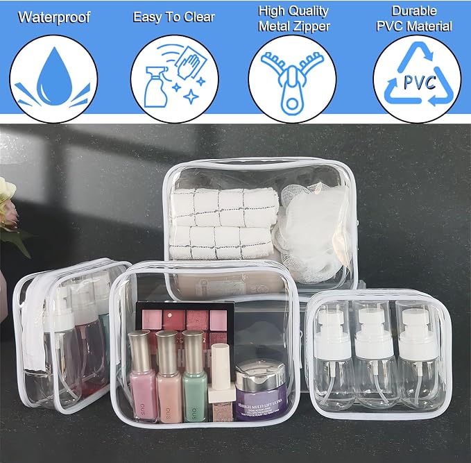 3 Pack Clear Makeup Bags, Waterproof Toiletry Bag - Image 5