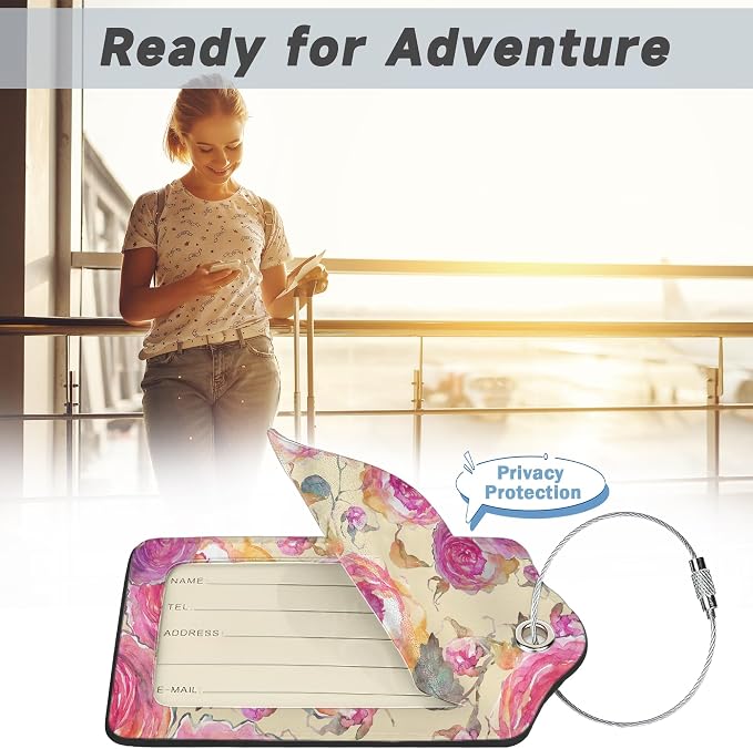 2 Pack Luggage Tag for Suitcase, Retro Flower Rose Leather Suitcase Tags - Image 5