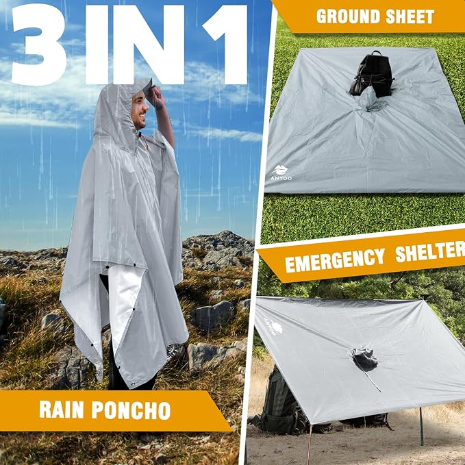 ANYOO Hooded Rain Poncho for Adults Waterproof Lightweight Rain Coat for Men - Image 6
