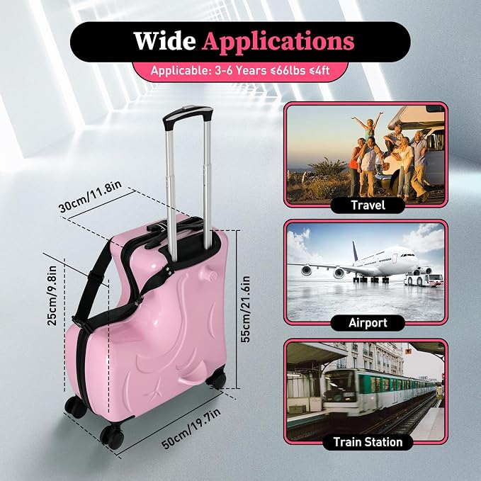 CNCEST 20" Kid's Ride-on Travel Suitcase, Rolling Luggage - Image 3