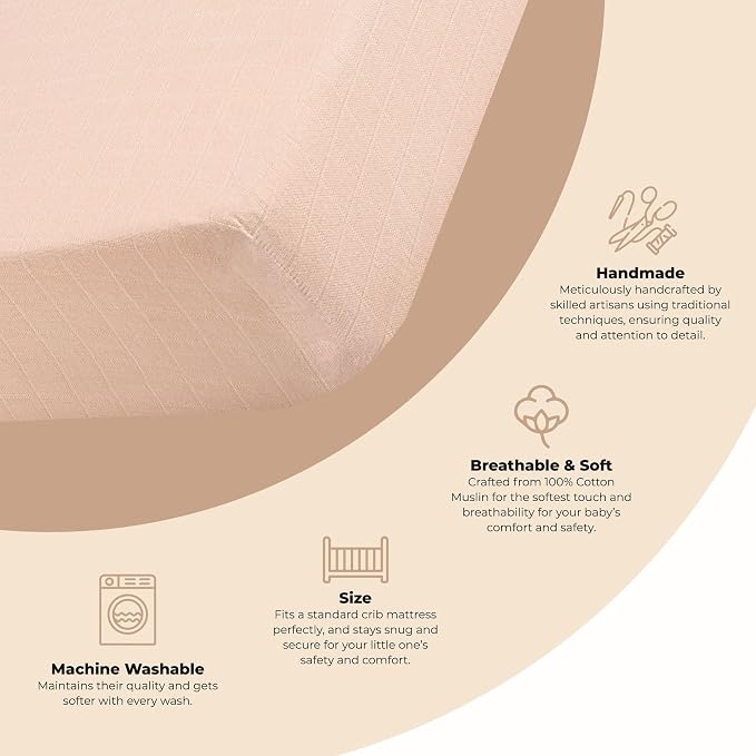 Crane Baby Cotton Sateen Fitted Sheet, Desert Rose, Soft Cotton Crib Sheets - Image 2