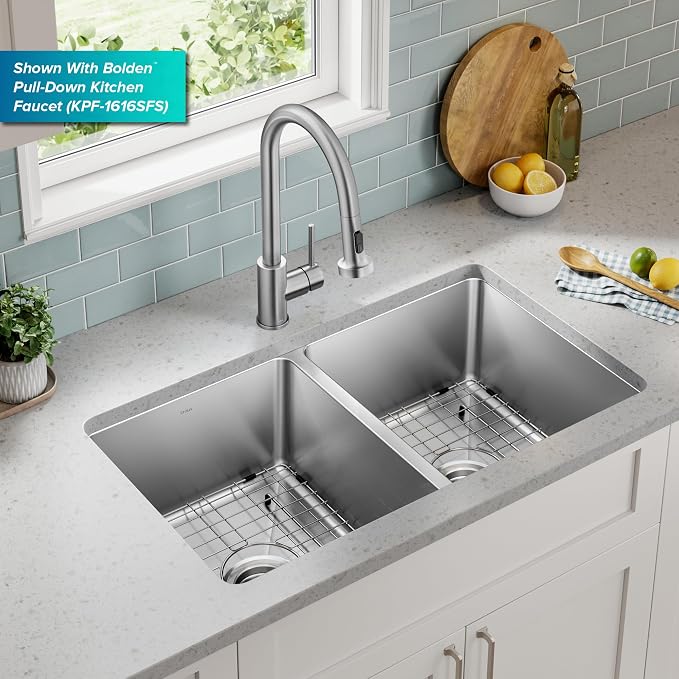 KRAUS Fairlane 33-inch Undermount Double Bowl 18-Gauge Stainless Steel Kitchen - Image 3