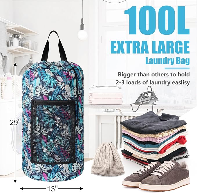 Portable with Adjustable Shoulder Straps Travel Dirty Laundry Bag, with - Image 3