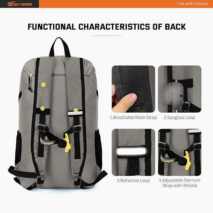 SKYSPER Lightweight Packable Backpack - 30L Hiking Daypack - Image 4
