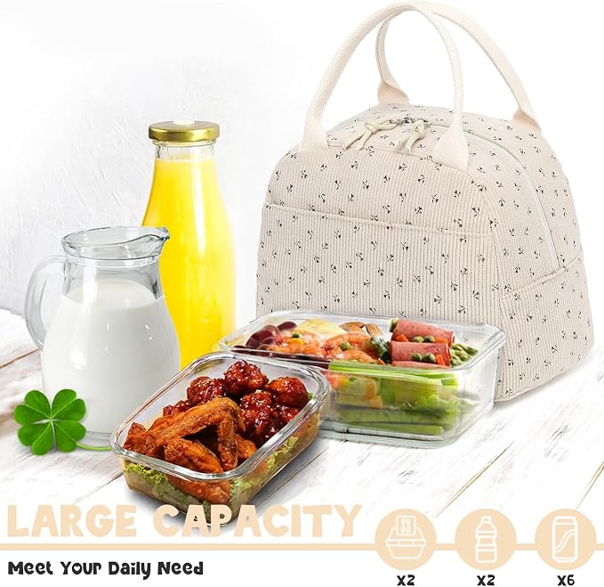 Bluboon Lunch Bag for Women Men Cute Corduroy Lunch Tote Bags Reusable - Image 5