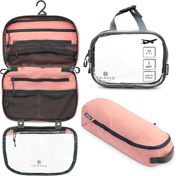Toiletry Bag Kit Set: Hanging Travel Toiletry Bag + 311 TSA Cosmetic Liquid Bag by TRIPPEDTravelGear