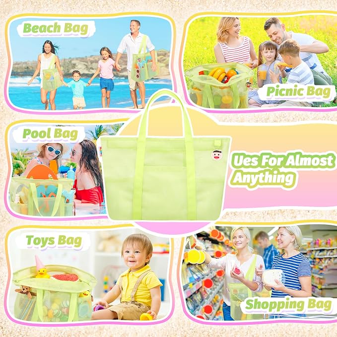 Tagitary Mesh Beach Bag with Zipper Large Beach Tote Waterproof Sandproof with - Image 6