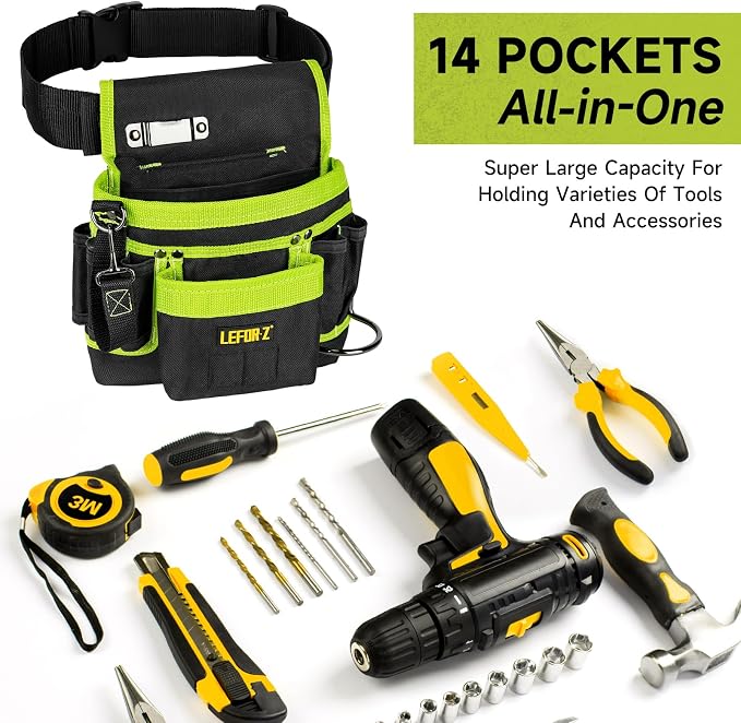 Tool Belt, Magnetic Tool Pouch, 14-Pockets Tool Belts - Image 7