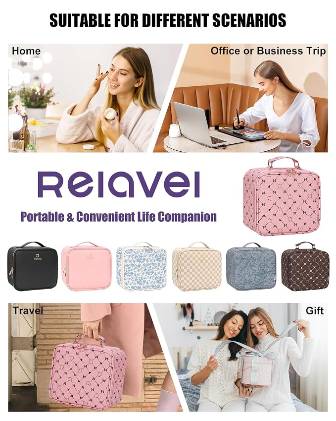 Relavel Travel Makeup Bag With LED Mirror, Compact Cosmetic Organizer Storage - Image 7