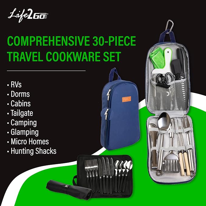 30 Pcs Camp Cooking Utensil Set & Outdoor Kitchen Gear Cookware Kit, Portable - Image 2