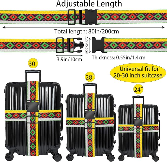 Geometric Arts Luggage Straps for Suitcases, Adjustable Luggage Travel Belt to - Image 2