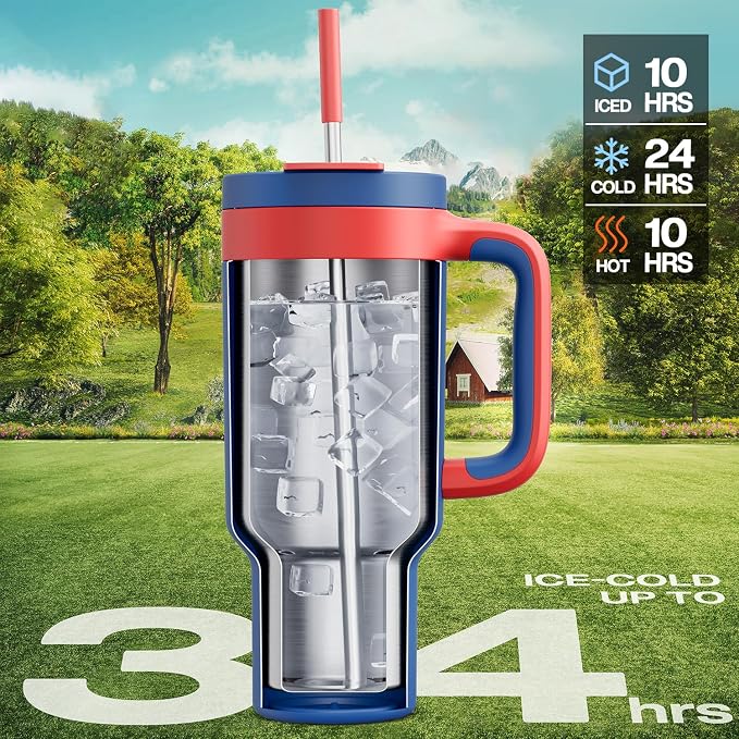 POWCAN 40 oz Tumbler with Handle, 2-in-1 Metal Straw and Sip Lid, Dishwasher - Image 2