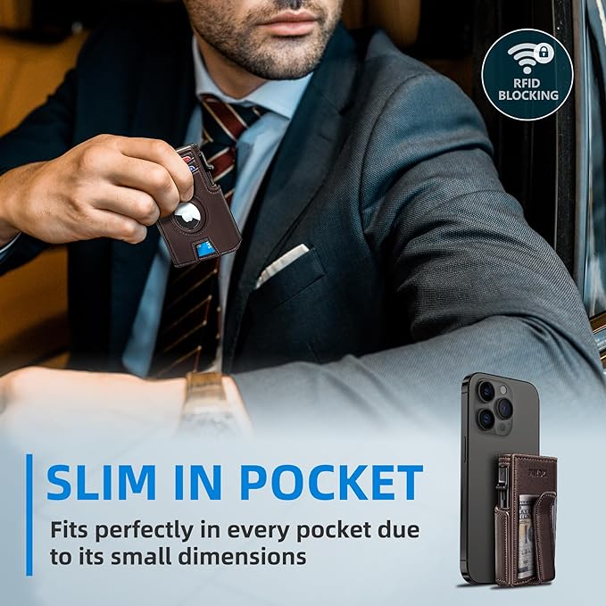 Airtag Wallet for Men, with Money Clip 10 Cards Metal Case Smart Slim Pop Up - Image 6