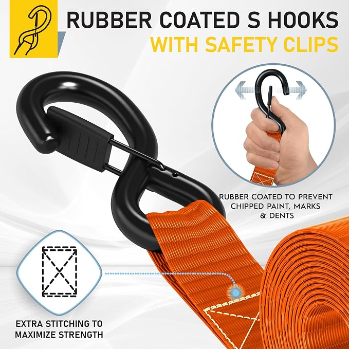 AUGO Heavy Duty Ratchet Straps & Soft Loops – Pack of 4 Extra Strong 1.5” by - Image 3