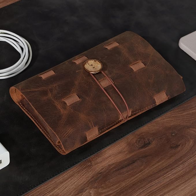 HARDISTON Custom Genuine Leather Electronic Cable Organizer Bag Handmade Travel - Image 2