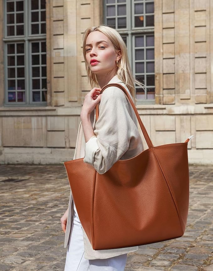 KALIDI Large Tote Bag Vegan Leather Casual Zipper Work Bag Weekender Hobo - Image 3