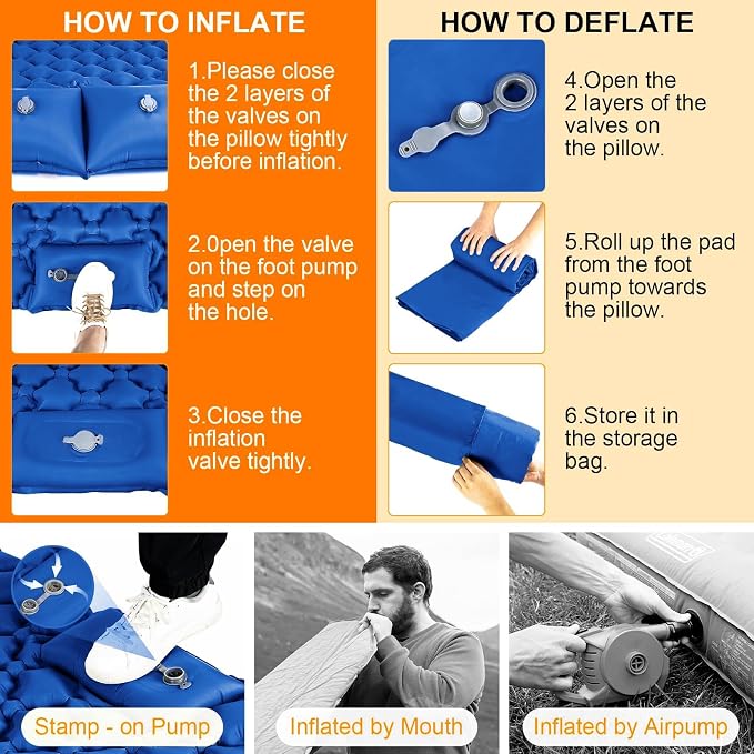 Double Sleeping Pad, Ultralight 4" Extra-Thick Self Inflating Sleeping Mat - Image 6