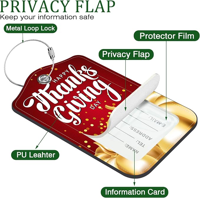2 Pack Luggage Tag for Suitcase Happy Thanksgiving Day Leather Suitcase Tags - Image 3
