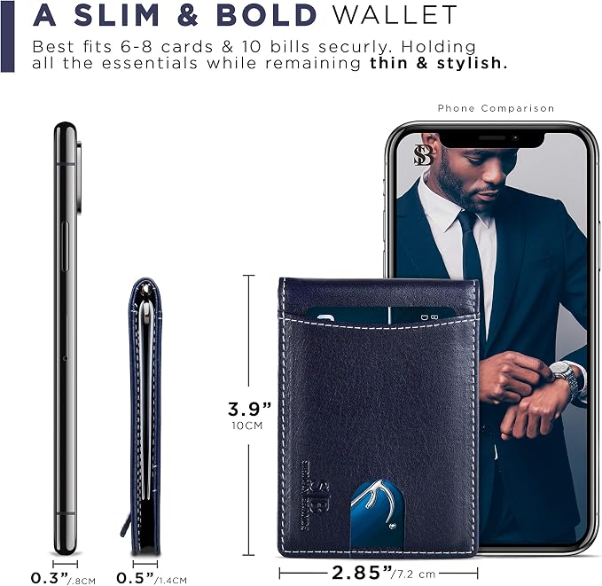 SERMAN BRANDS RFID Blocking Slim Bifold Genuine Leather Minimalist Front Pocket - Image 6