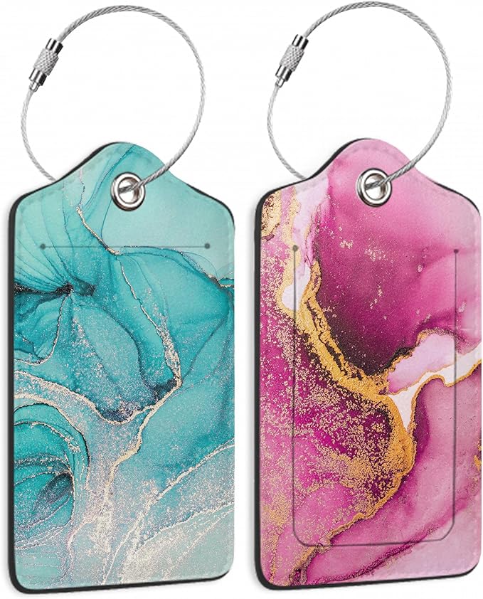 Set of 2 Pink Gold Abstract Marble Luggage Tags by DEMACYA
