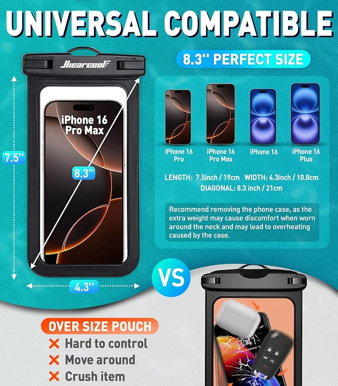 Hiearcool Waterproof Phone Pouch, Universal Waterproof Phone Case Dry Bag - Image 2