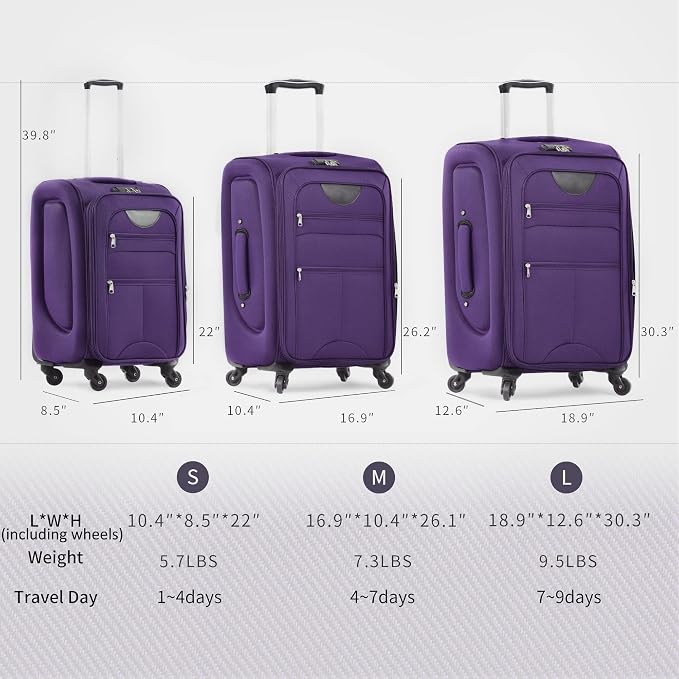 Merax Softside Luggage Set Softshell Lightweight 3 Piece Spinner Suitcase 22" - Image 7