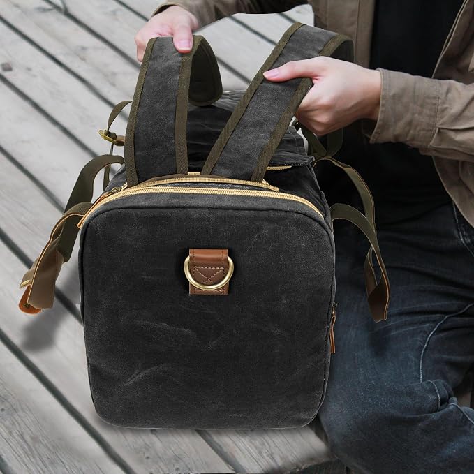50L Duffle Bag for Men, Nomad Waxed Canvas Travel Duffel Bag Vintage Genuine - Image 7