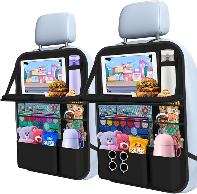 Car Backseat Organizer with table Tray, 9 Storage Pockets Backseat Car by Oneyus