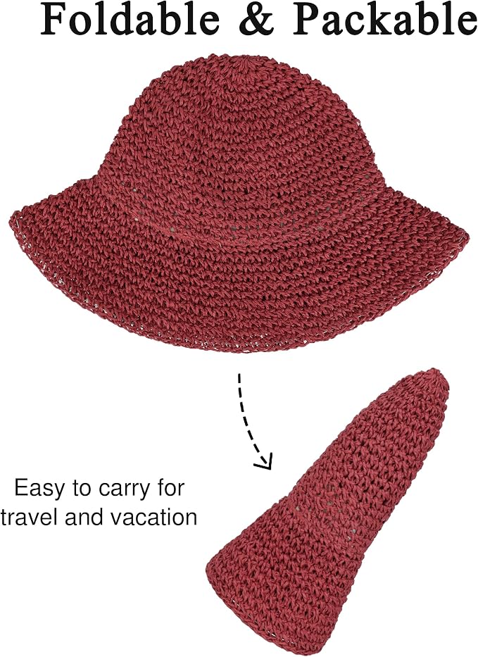 Womens Wide Brim Straw Sun Hat Foldable Floppy Crochet Beach Hat - Image 6
